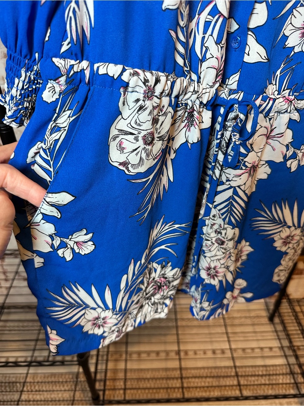 Fleur Bleue Floral Shirred Waist Blue Women's Romper - Picture 5 of 9